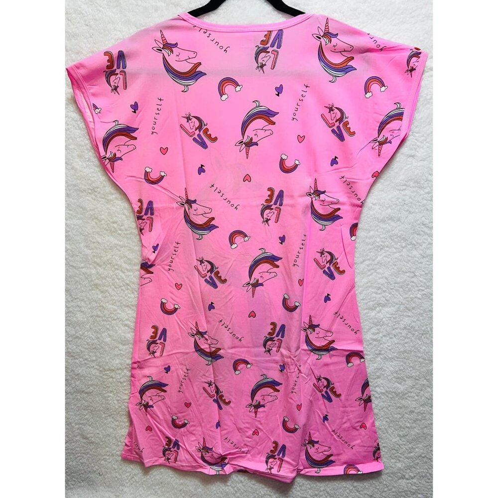 Misses Pink Love Yourself Unicorn Medium Graphic Short Sleeve T Shirt Dress - Picture 2 of 5